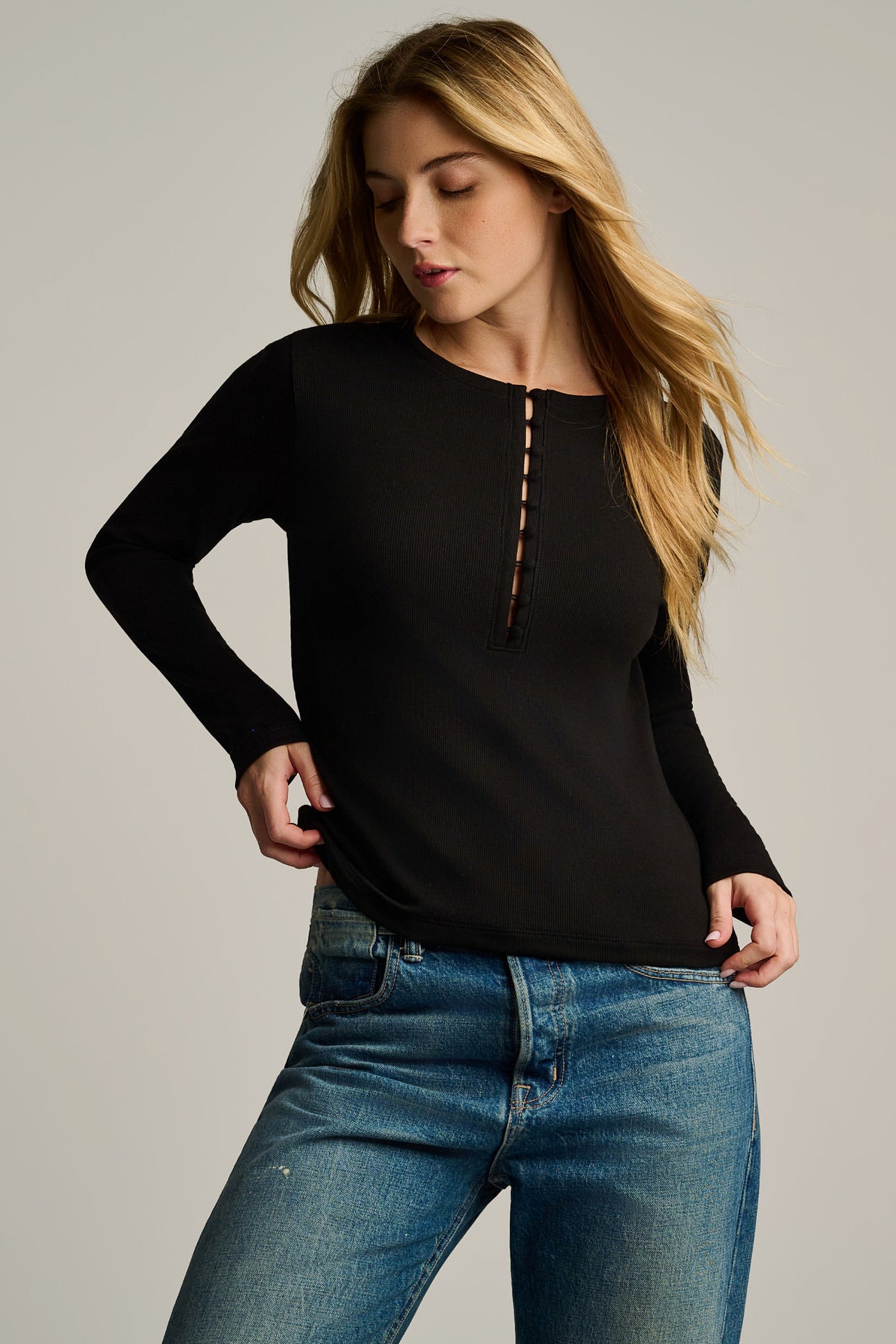 PURE PIMA RIB HENLEY - Top-LISA TODD