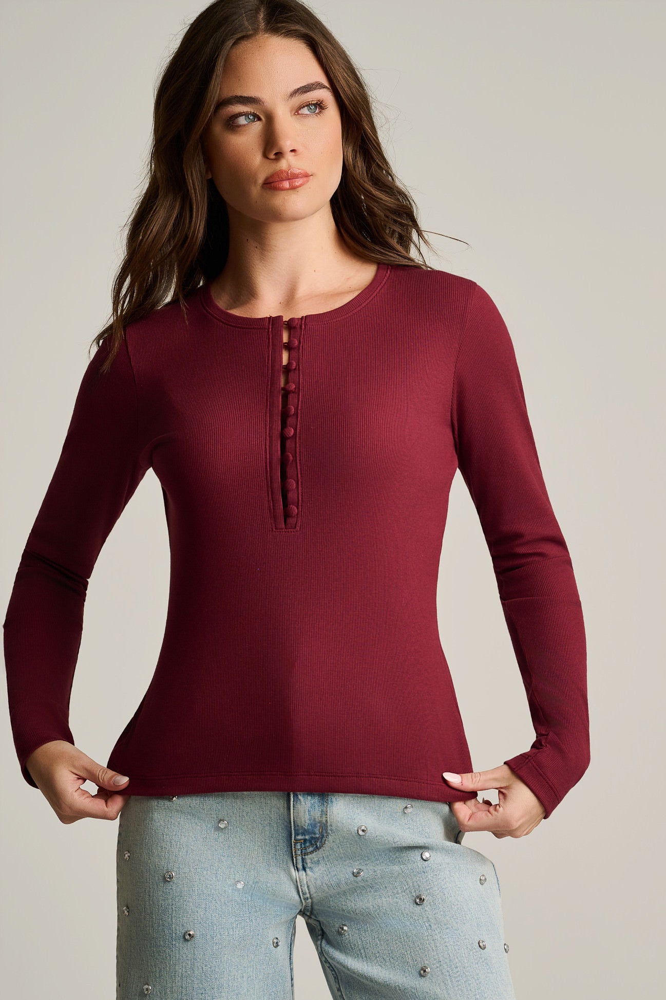 PURE PIMA RIB HENLEY - Top-LISA TODD