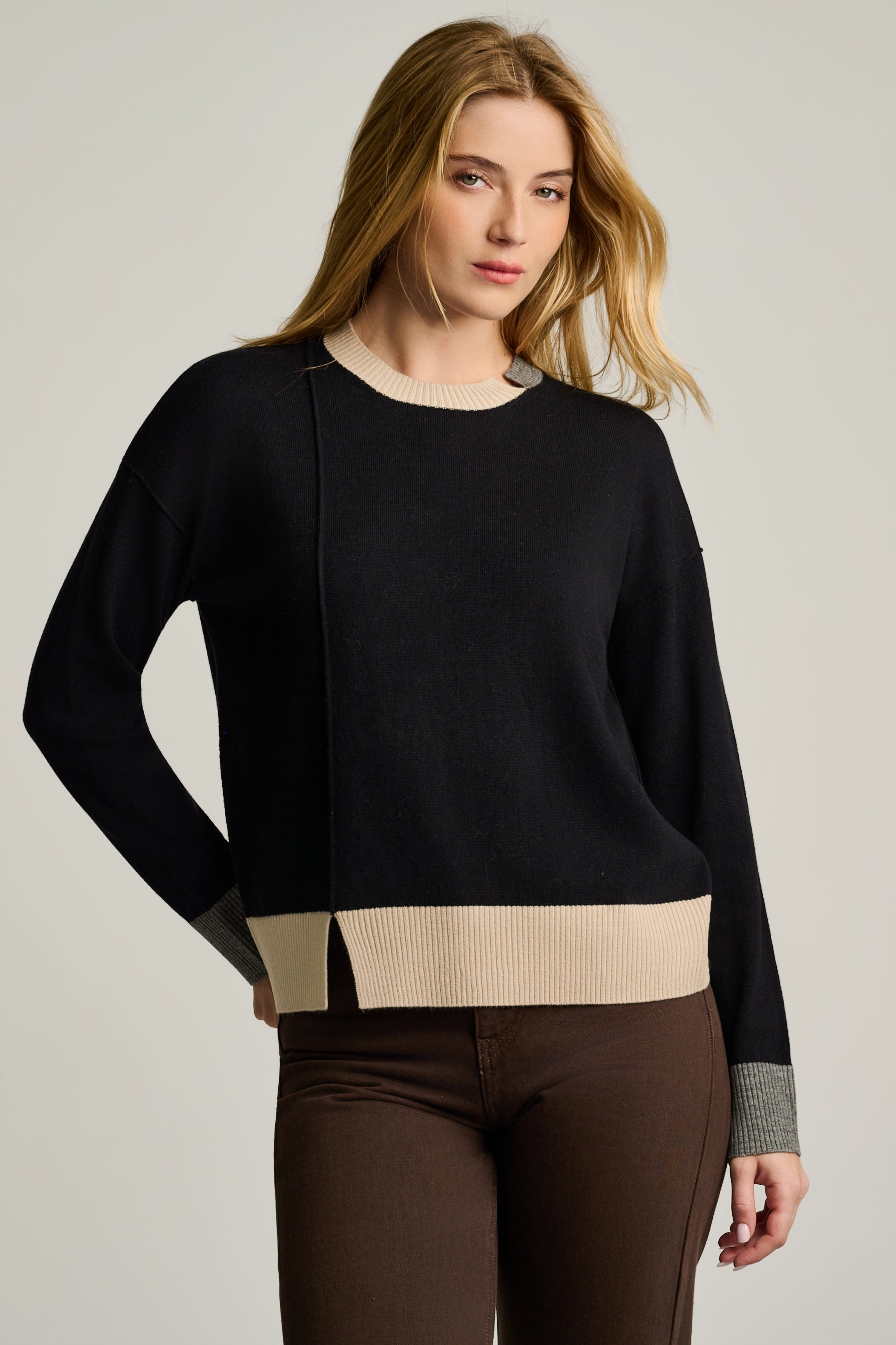 BOLD BLOCK COTTON CASHMERE SWEATER - Sweater-LISA TODD