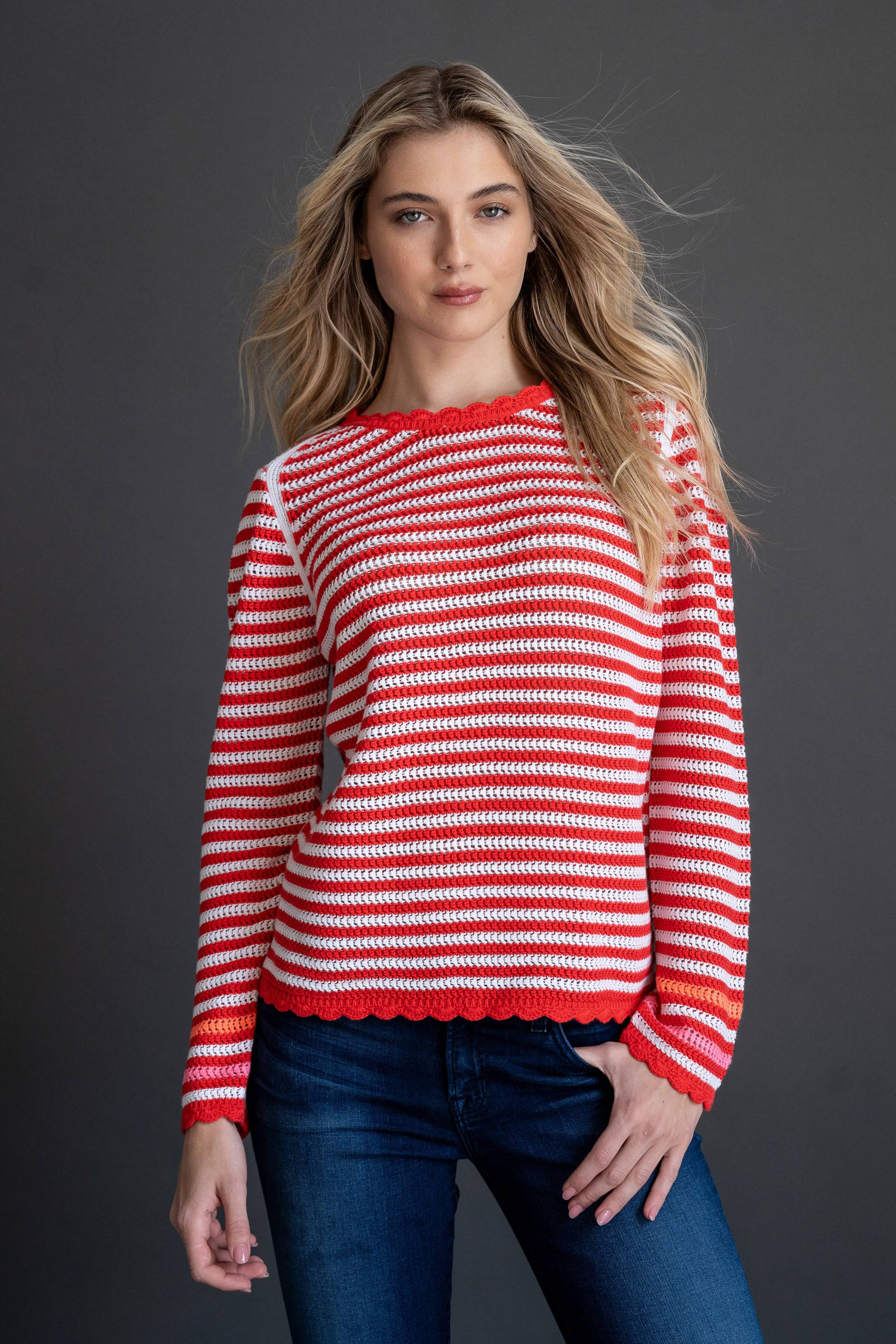 LISA TODD 100% COTTON STRIPED CREW SWEATER