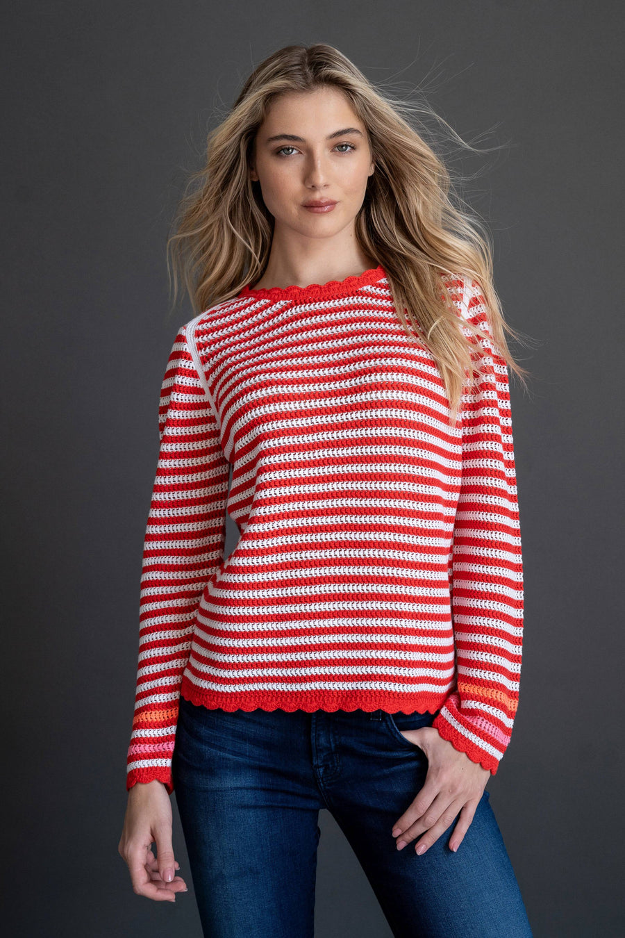LISA TODD 100% COTTON STRIPED CREW SWEATER