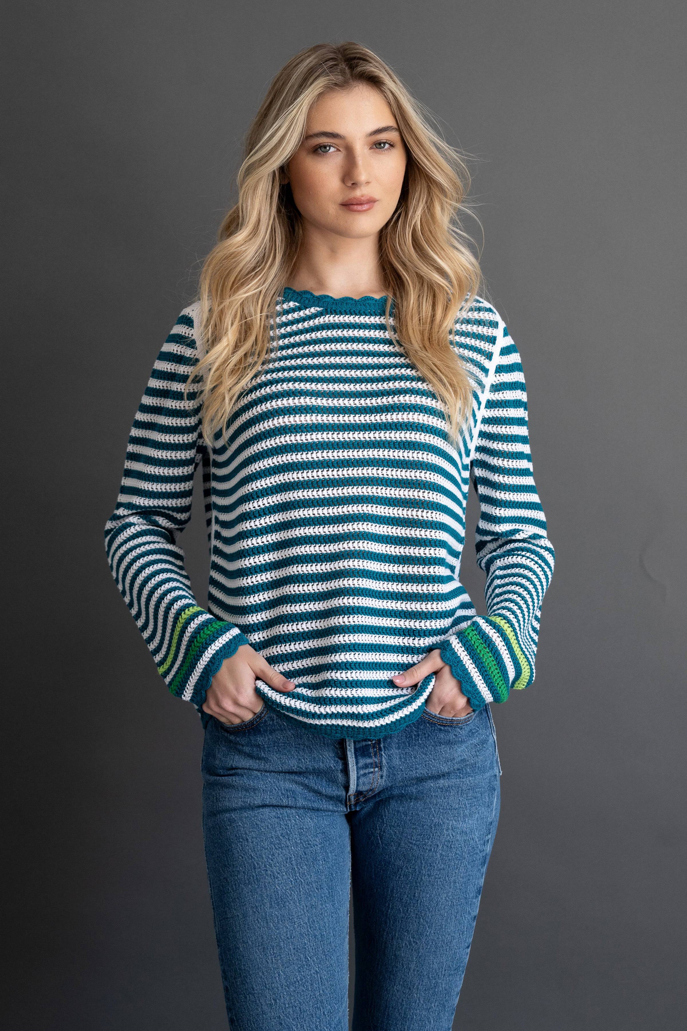 LISA TODD BLUE STRIPED COTTON SWEATER