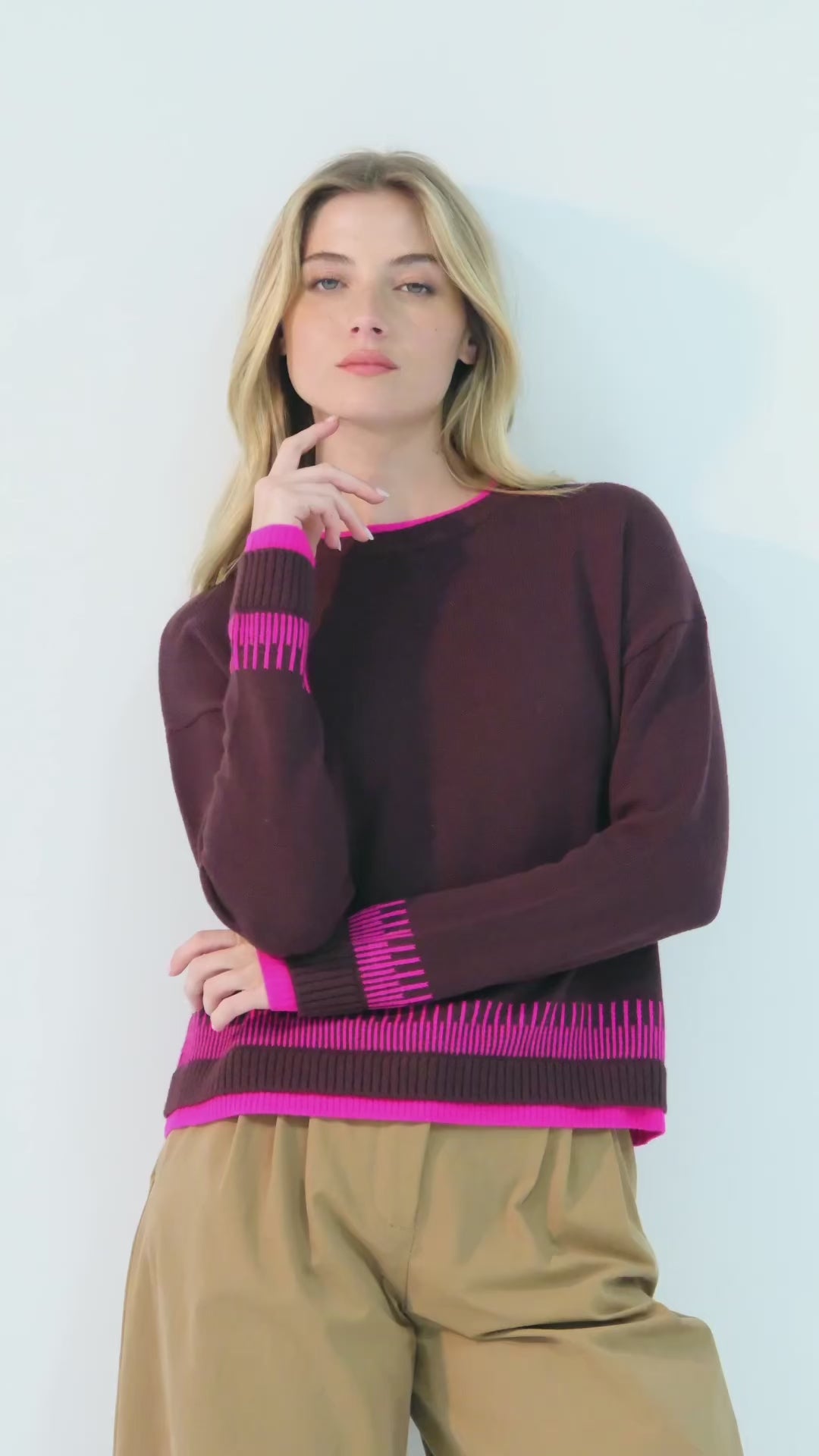 Point Taken Cotton Brown Crew Neck Sweater Rum Raisin - Lisa Todd, video