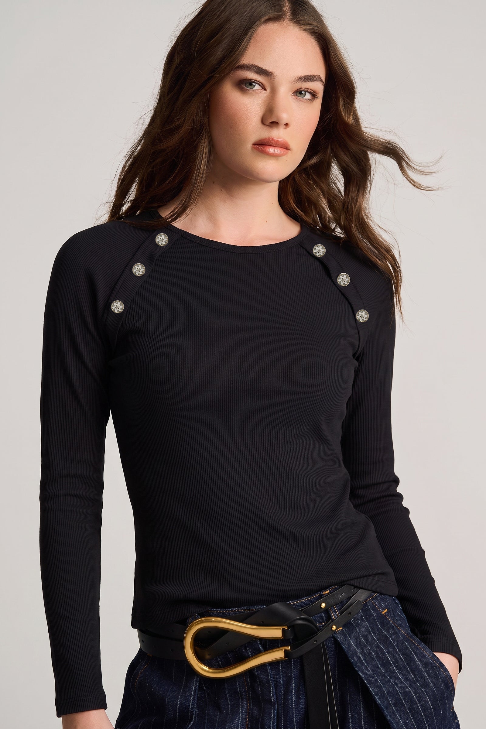 Raglan Pima Cotton Crew Neck Top Black - Lisa Todd