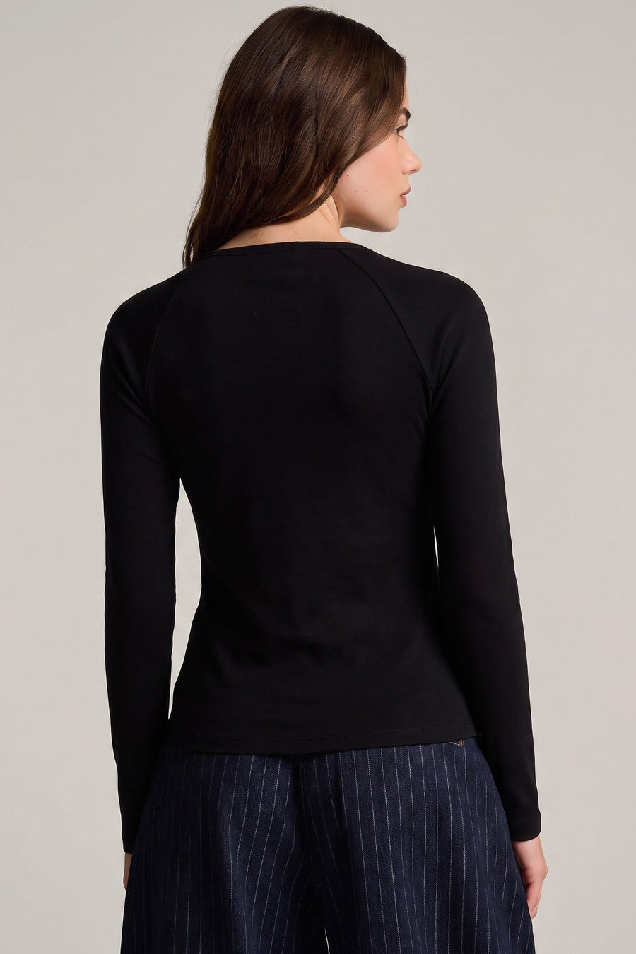 Raglan Pima Cotton Crew Neck Top Black - Lisa Todd, additional view